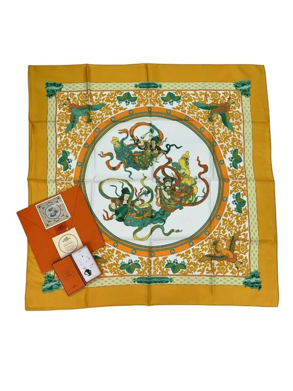 Hermes Carre 90 Nikko Toshogu Silk Scarf Yellow